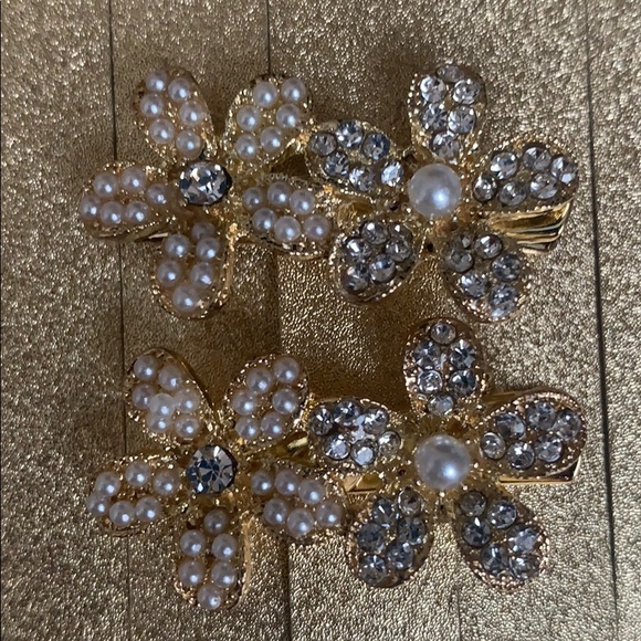 Hair pins pearl gold stones Floral Bridal party - Picture 6 of 14